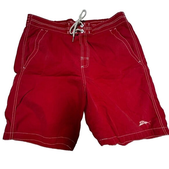 Tommy Bahama Relax Mens Tie-Front Swim Trunk Boardshorts Size Medium Red Pockets